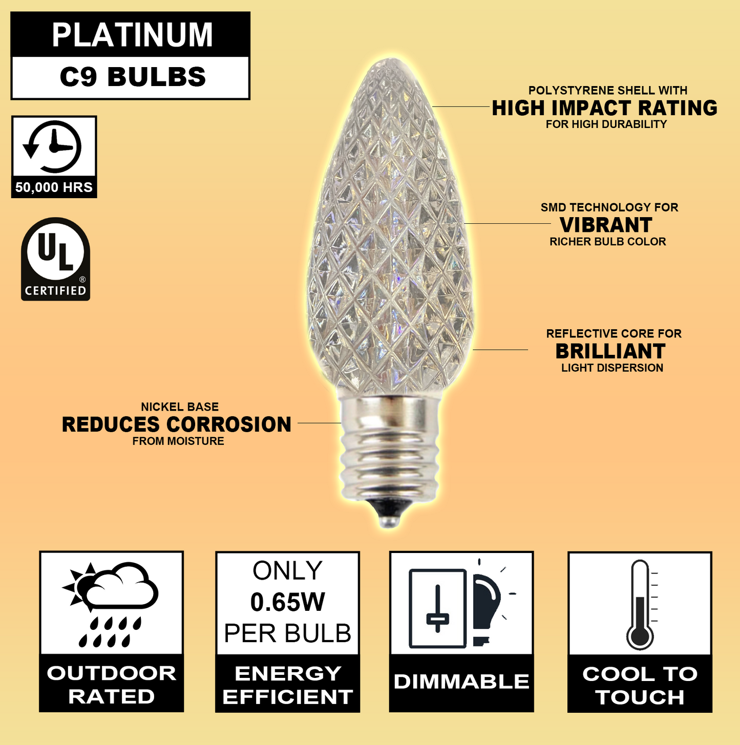 Foco C9 Blanco Cálido Solar - Platino