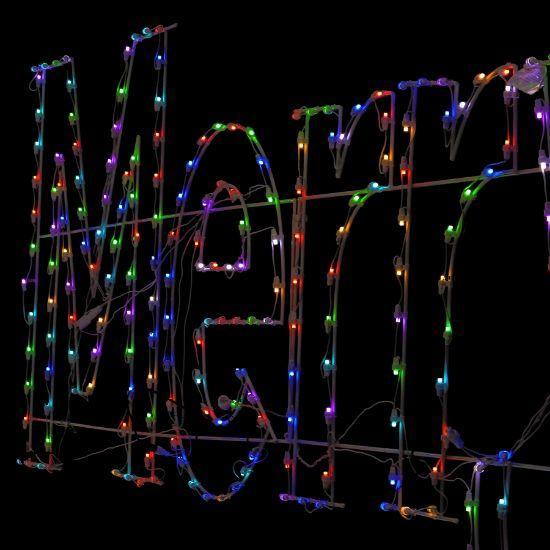 36in Wire Frame RGBWW Merry Christmas Sign with multi color LEDs lit up