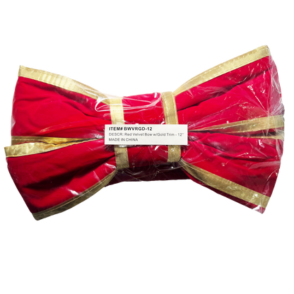 Red with gold trim structural 3D velvet bow (12 Inch)