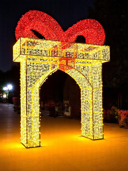 Giant Pre-Lit LED Walk-Through Gift Box Arch — installed