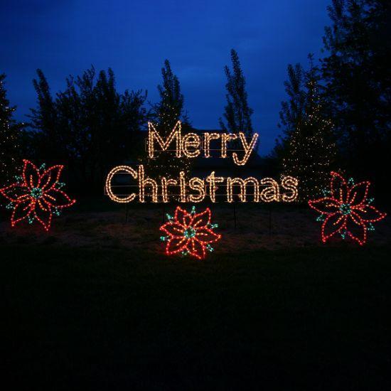 Merry Christmas Wire Frame Sign with Warm White (Classic White) LED lights lit up on display