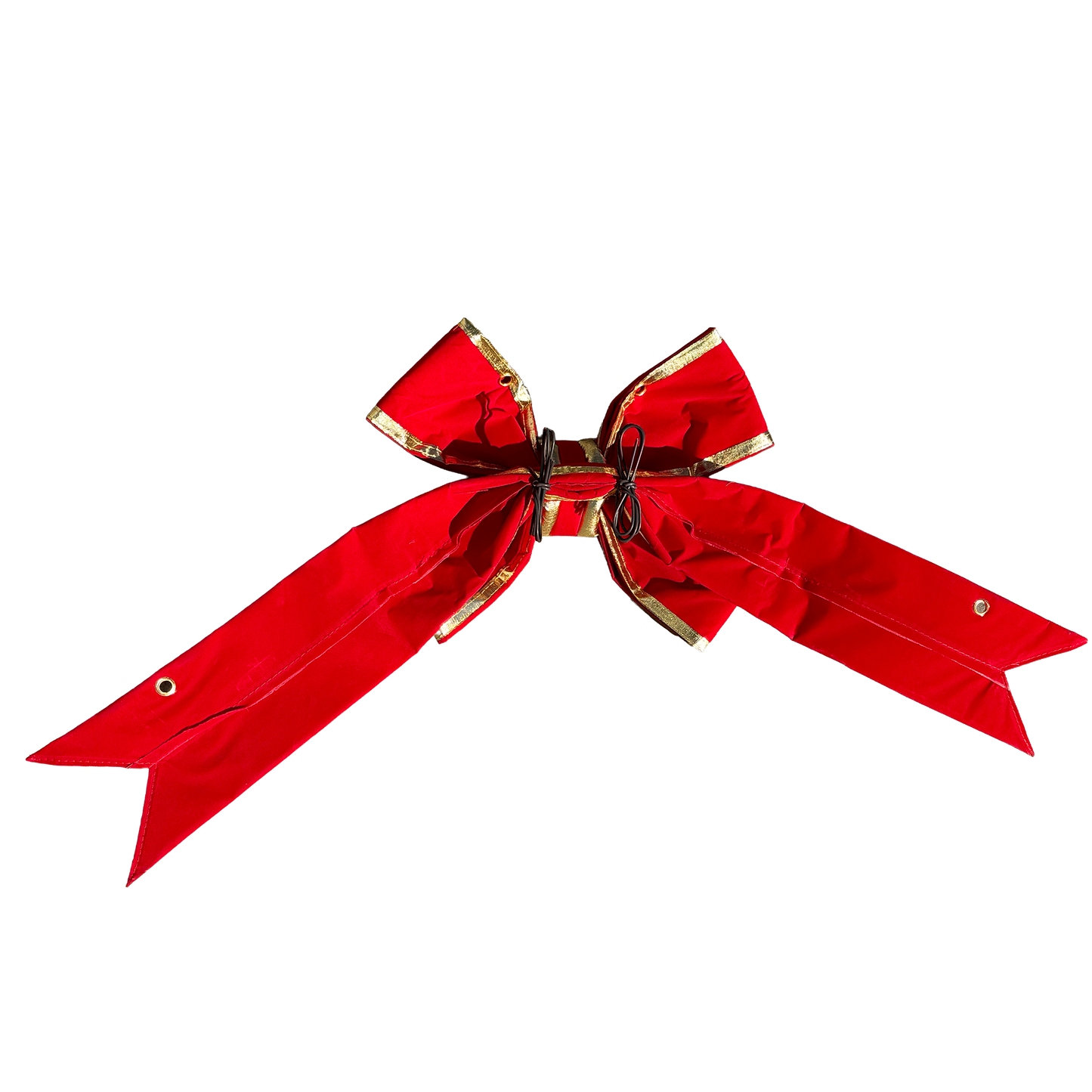 Red Bow with Gold Trim made of Nylon used for outdoor wreaths and displays