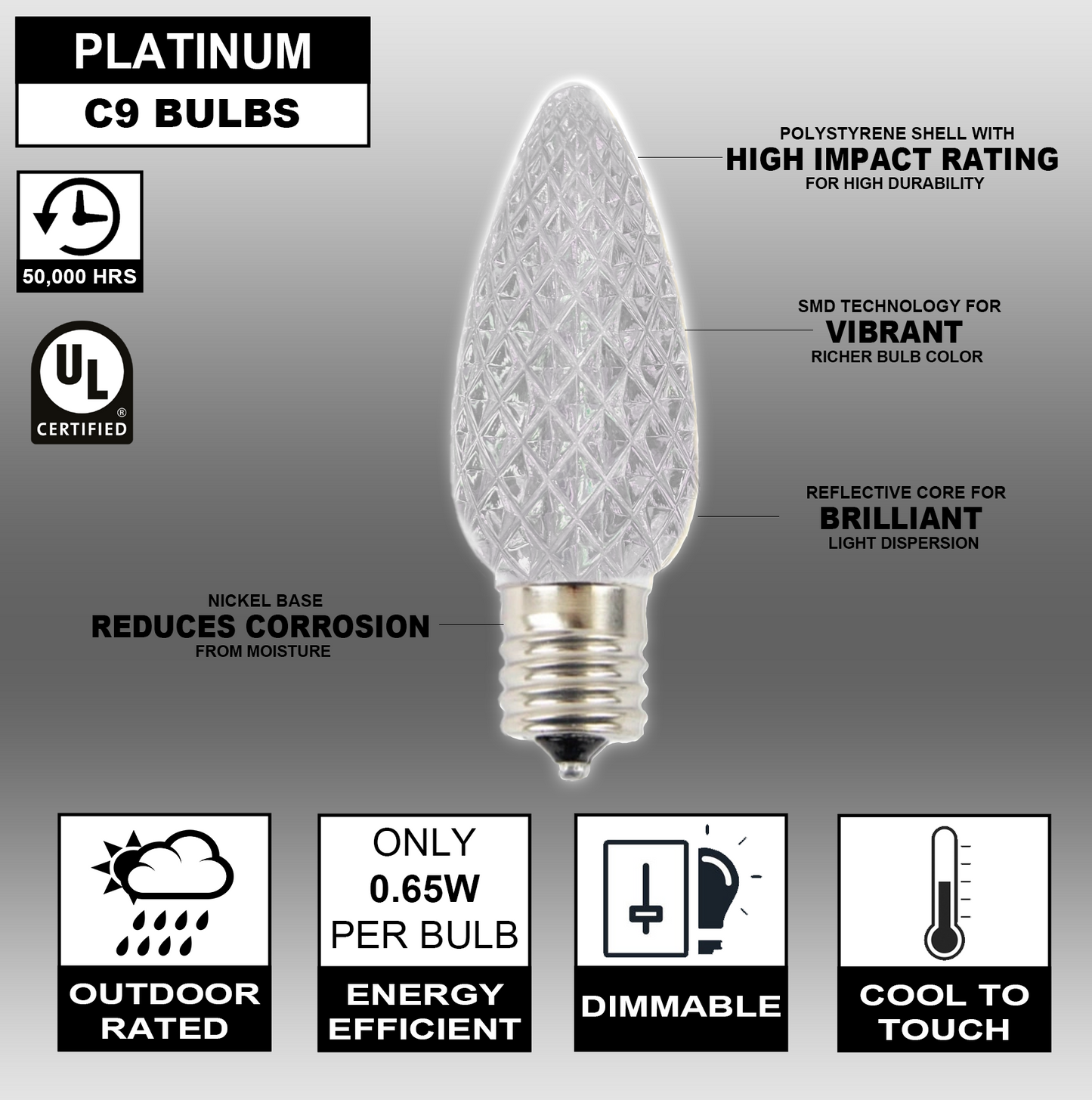 Bombilla C9 blanco frío - Platino